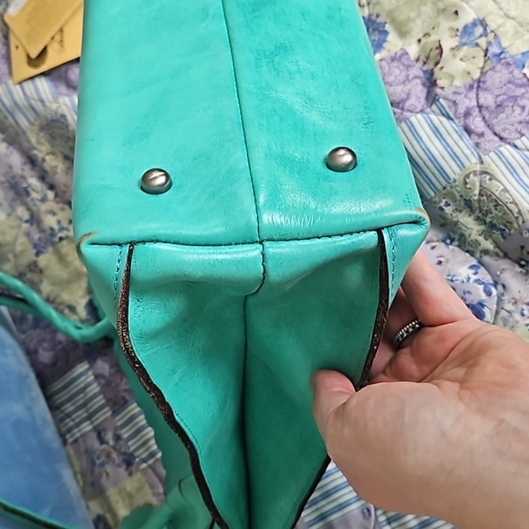 Patricia Nash Leather Cut Out Tooling Collection Cavo Floral Tote ❤️ 💙 Aqua - Picture 6 of 16